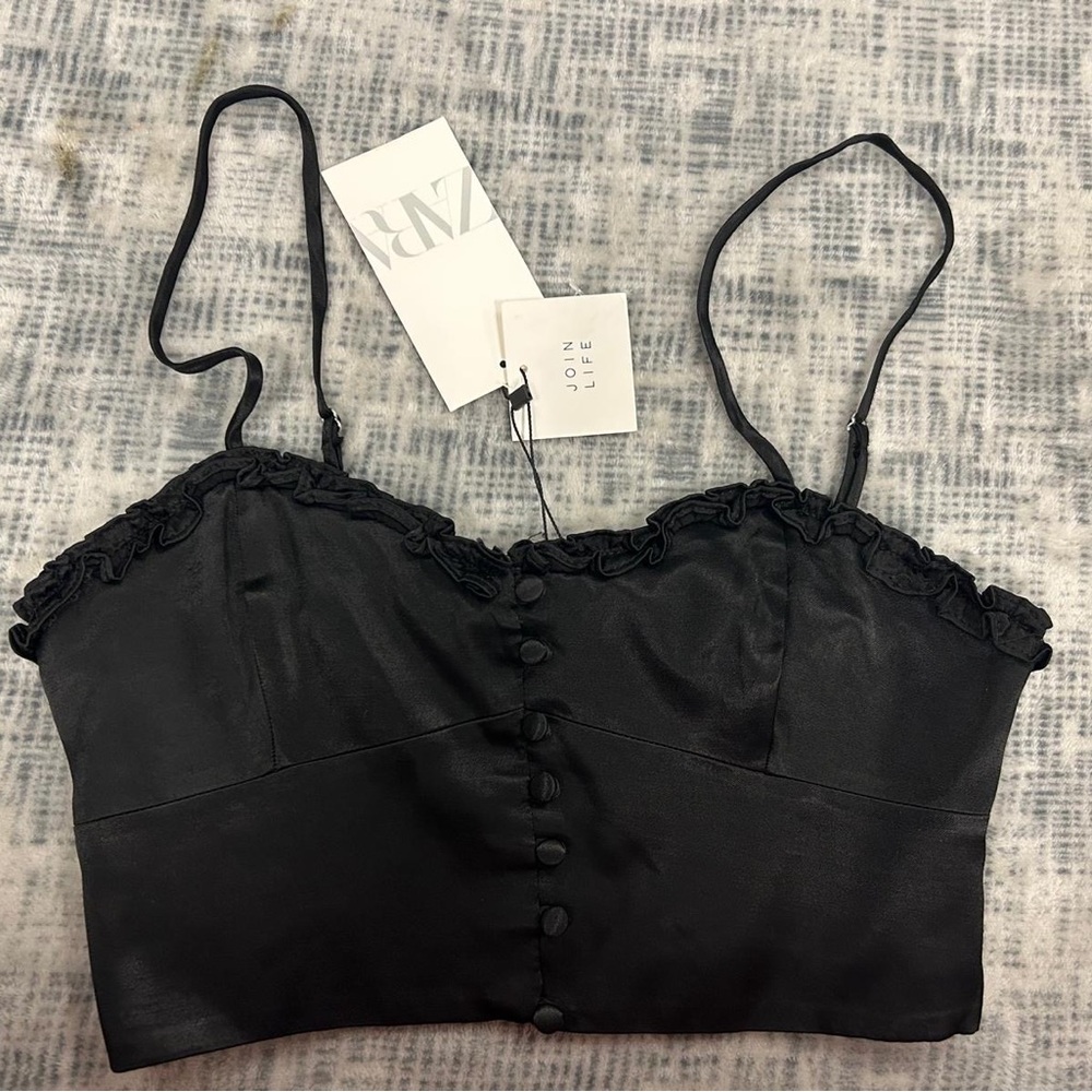 Zara Black Ruffle Detail Top